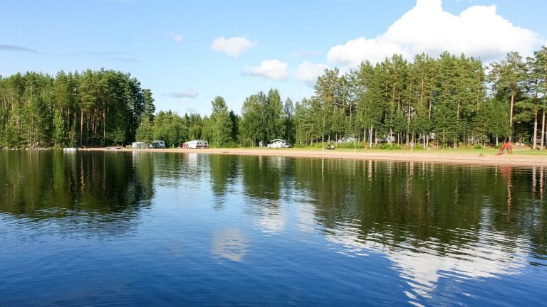 Lake with beach and campground